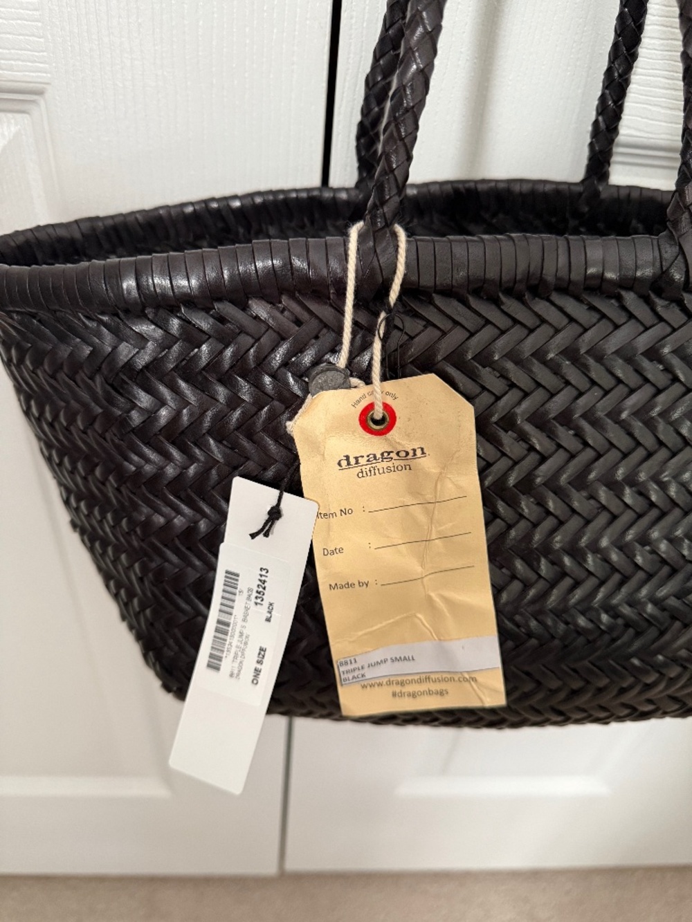 Dragon Diffusion handwoven black leather Triple Jump tote, size Small, NWT - Picture 2 of 13